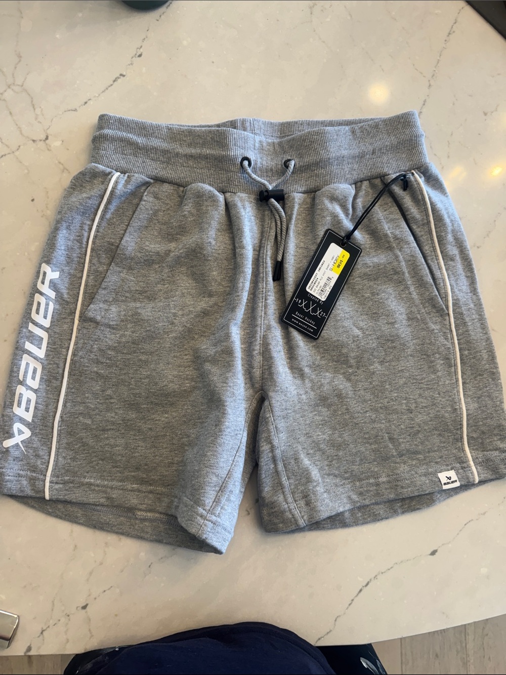 Bauer Men’s Heather Gray Athletic Drawstring Shorts with White Piping